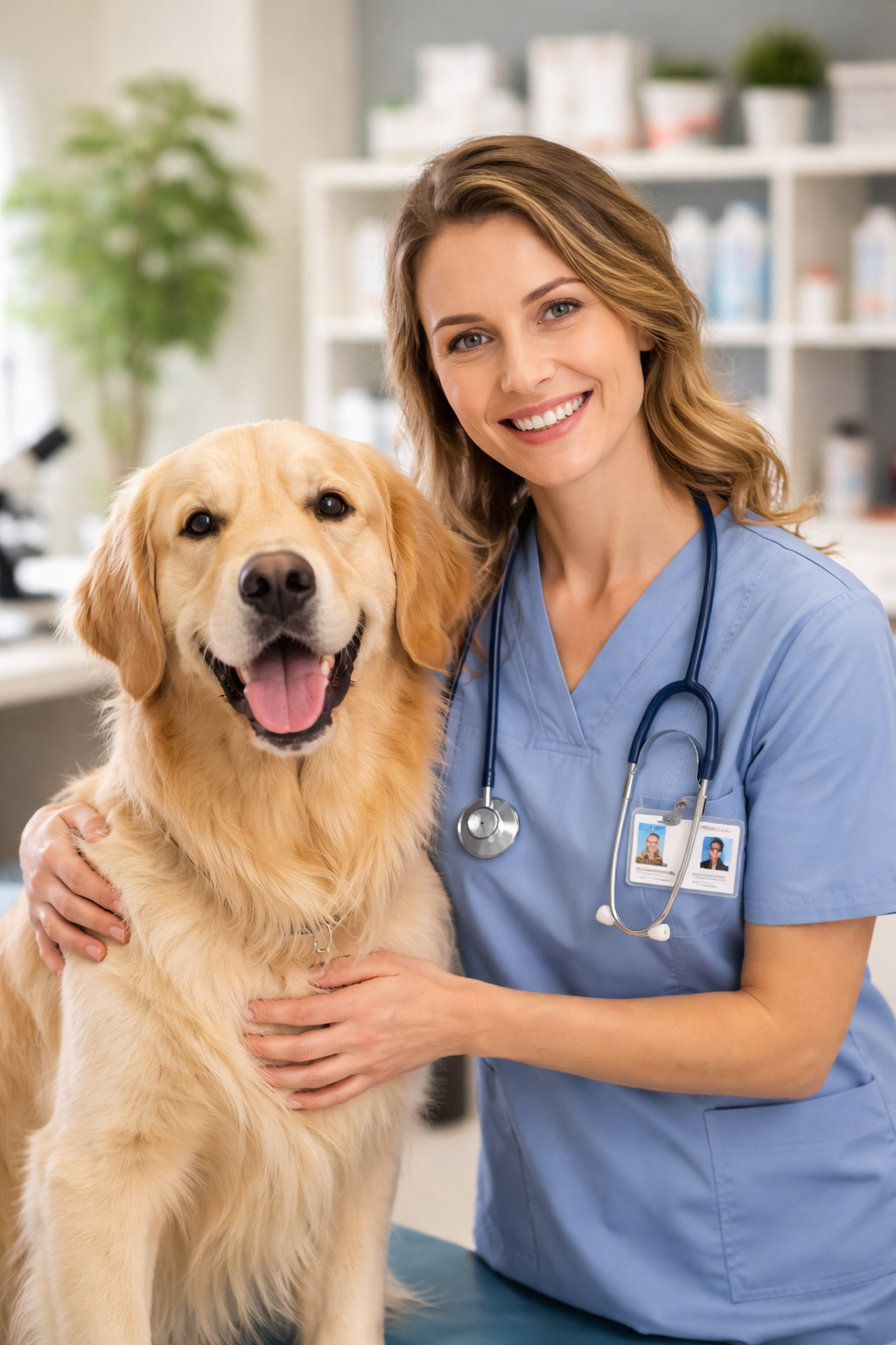 Vétérinaire accueillant un chien dans sa clinique